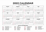 Year 2022 Calendar Printable with Holidays - Wiki Calendar