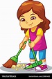 Girl clean up garbage with broom and dust pan Vector Image