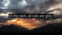 Benjamin Franklin Quote: “In the dark, all cats are grey.”