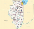 Laminated Map - Large map of Illinois state with roads, highways ...