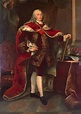 an old painting of a man in red and white