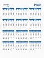 Free 1980 Year Calendar in PDF, Word, and Excel