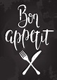 Vector Bon appetit. Hand drawn. Poster. Lettering. Illustration. Fork ...