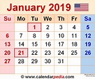 January 2019 Calendar | Templates for Word, Excel and PDF