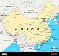 China Landkarte mit Hauptstadt Peking, Landesgrenzen, wichtige Städte ...