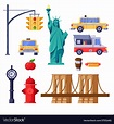 New york city symbols set travel isolated Vector Image