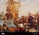 La partenza dei padri pellegrini da Plymouth nel 1620 Foto stock - Alamy