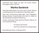 Traueranzeigen von Martha Sandrock | Trauer.HNA.de