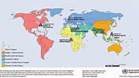 Global map showing the six World Health Organization regions and ...