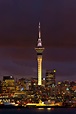 Skyline of Auckland featuring the Sky Tower (the tallest free-standing ...