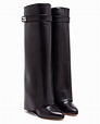 Lyst - Givenchy Shark Lock Knee-high Leather Wedge Boots in Black