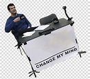 Man sitting on chair beside table with Change my mind signage, Change ...