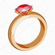 Gold ring with a precious stone. Gold jewelry on white background. Cartoon style. Vector ...