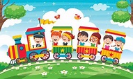 Premium Vector | Funny children riding on the train | Train cartoon ...