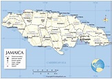 Labeled Map of Jamaica with States, Capital & Cities