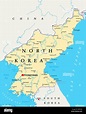 Mapa político de Corea del Norte con la capital, Pyongyang, las ...