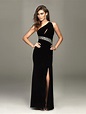 Elegant One Strap Column Beaded Sash Floor Length Black Little Dress ...