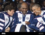 President Barack Obama chats with Valerie Jarrett and Vernon Jordan ...