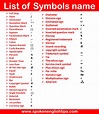 50+ List Of All Symbols Names In English