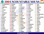 100 Useful Uncountable Nouns in English for ESL Learners - English ...