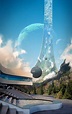 A Ringworld with a home and transport spheres. A planet appears in the ...