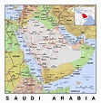 Detallado mapa político de Arabia Saudita con relieve | Arabia Saudita ...