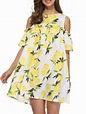 Refreshing Cold Shoulder Lemon Dress For Women, WHITE, XL in Casual ...