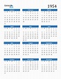 Free 1954 Calendars in PDF, Word, Excel