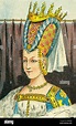 Litografía de color antiguo retrato de Isabeau de Baviera. Isabel de ...