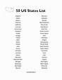 50 States List – Free Printable