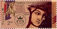 a postage stamp with an image of a woman's face and crown on it