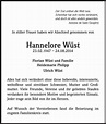 Hannelore Wüst: Traueranzeige : Badische Zeitung