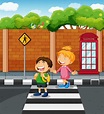 Dos niños cruzando la calle ilustración | Vector Gratis
