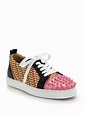 Christian louboutin Louis Jr Studded Leather & Printed Canvas Sneakers ...