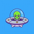 lindo alienígena volando con nave espacial ufo dibujos animados vector ...