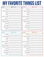 10 Best My Favorite Things Template Printable PDF for Free at ...