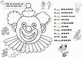 The clown´s face. Vocabulary: Colours. - ESL worksheet by bosc