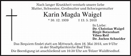 Traueranzeigen von Karin Magda Waigel | trauer.merkur.de