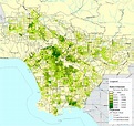 Map of Los Angeles County showing population density in 2000 by census ...