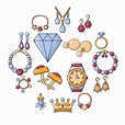Conjunto de iconos de joyería, estilo de dibujos animados | Vector Premium