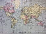 1904 Original Antique World Map - 10 x 12 inches - Mercators Projection ...