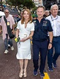 Geri Horner opts for a figure hugging white dress to celebrate F1 win ...