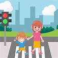 Mamá con niños cruzando la calle vector premium | Vector Premium