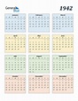1942 Calendar (PDF, Word, Excel)