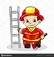 Dibujos animados divertida bombero con escalera y hacha. | Bombero ...