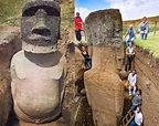 The buried bodies of the iconic Easter Island moai basalt statues ...
