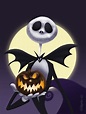 Jack Skellington,holding a pumpkin with the moon watching from The ...