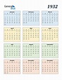 1932 Calendar (PDF, Word, Excel)