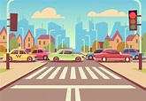 Premium Vector | Cartoon city crossroads with cars in traffic jam ...