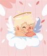 Estor con dibujos Angel durmiendo rosa en la nube - TenVinilo